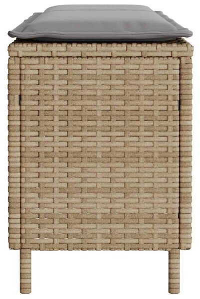 Bézs polyrattan kerti pad párnával 110x30x40,5 cm