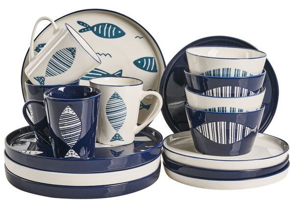 16 darabos étkészlet TAMARIND Porcelán Fehér/kék