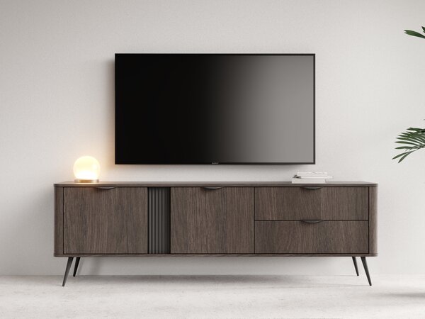 TV-állvány Nufena 105, Közepes sűrűségű farostlemez, Laminált forgácslap, 61x195x38cm, Sötét tölgy