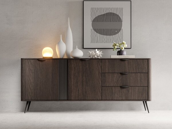 Komód Nufena 103, Közepes sűrűségű farostlemez, Laminált forgácslap, 81x195x38cm, Sötét tölgy
