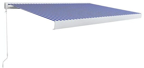 Kék és fehér manuális, kazettás napellenző 400 x 300 cm