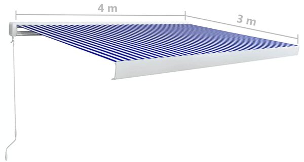 Kék és fehér manuális, kazettás napellenző 400 x 300 cm