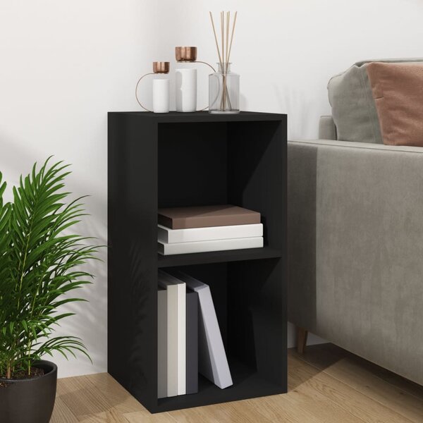 Fekete szerelt fa lemeztároló doboz 71 x 34 x 36 cm