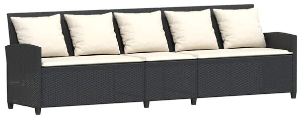 Fekete polyrattan kerti kanapé párnákkal