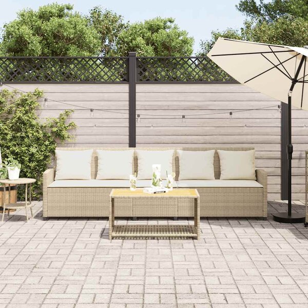 5 személyes bézs polyrattan kerti kanapé párnával
