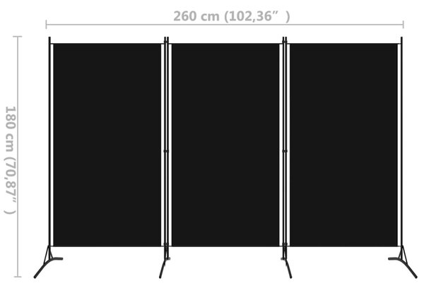 Fekete 3 paneles paraván 260 x 180 cm