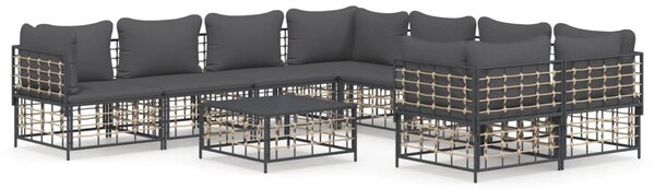VidaXL 9 részes antracitszürke polyrattan kerti ülőgarnitúra párnákkal