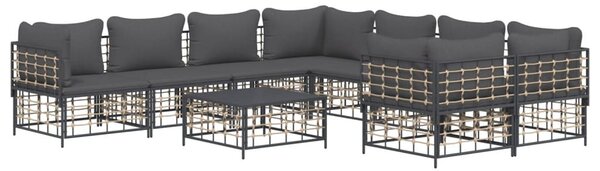 VidaXL 9 részes antracitszürke polyrattan kerti ülőgarnitúra párnákkal