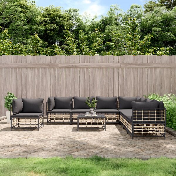 VidaXL 9 részes antracitszürke polyrattan kerti ülőgarnitúra párnákkal