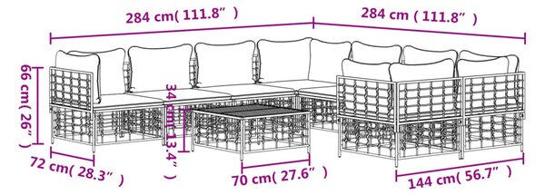 VidaXL 9 részes antracitszürke polyrattan kerti ülőgarnitúra párnákkal