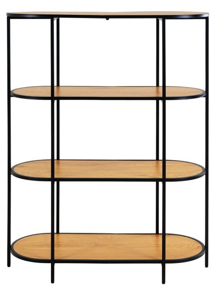 Könyvespolc, ovális polc, tölgy hatású fekete kerettel 85x36x111cm