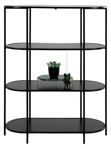 Könyvespolc,ovális polc,fekete 85x36x111cm