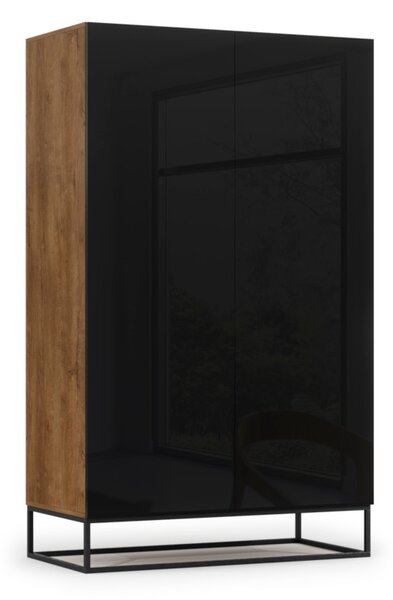 Szekrény AVORIO, 120x200x60, kézműves tölgy/fekete fényű