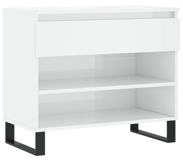 Magasfényű fehér szerelt fa cipőszekrény 70 x 36 x 60 cm