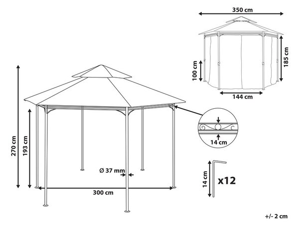 Pavilon PORTEL Fém 350 cm 350 cm Grafitszürke