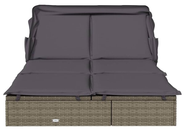 2 személyes szürke polyrattan napágy tetővel 213 x 118 x 97 cm