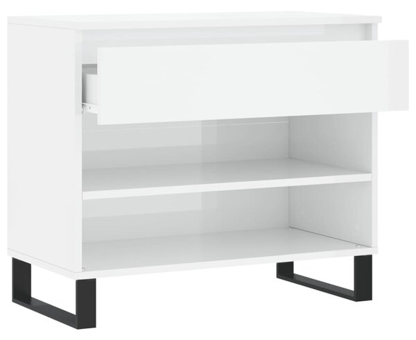 Magasfényű fehér szerelt fa cipőszekrény 70 x 36 x 60 cm