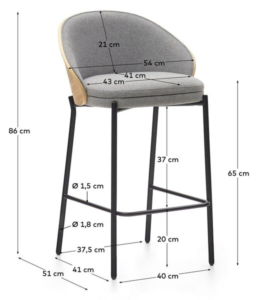 Szürke-natúr színű bárszék (ülésmagasság 65 cm) Eamy – Kave Home