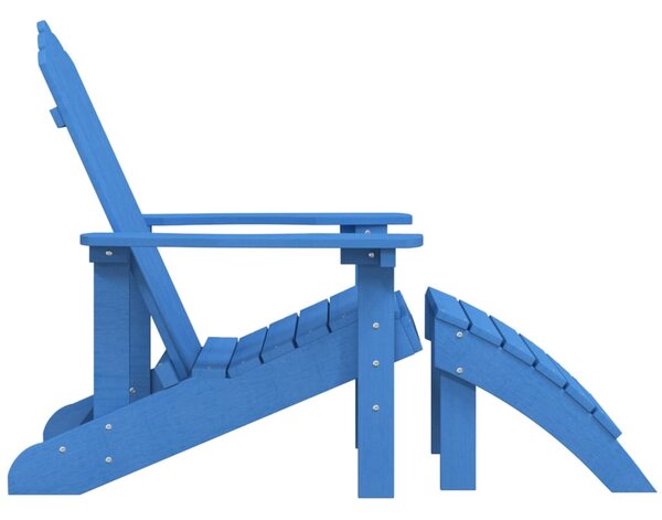Vízkék HDPE kerti adirondack szék lábtartóval
