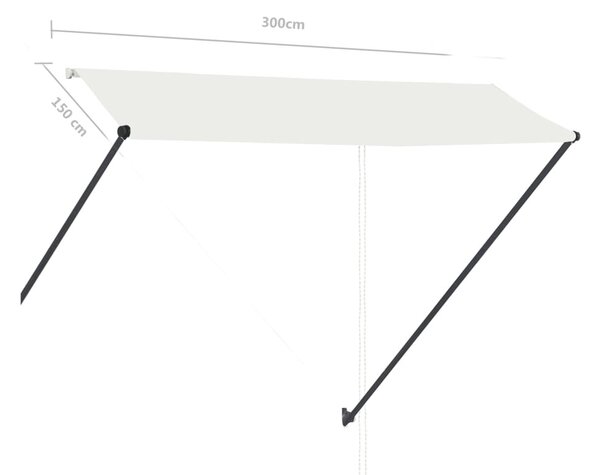 Feltekerhető krémszínű napellenző LED-del 300 x 150 cm