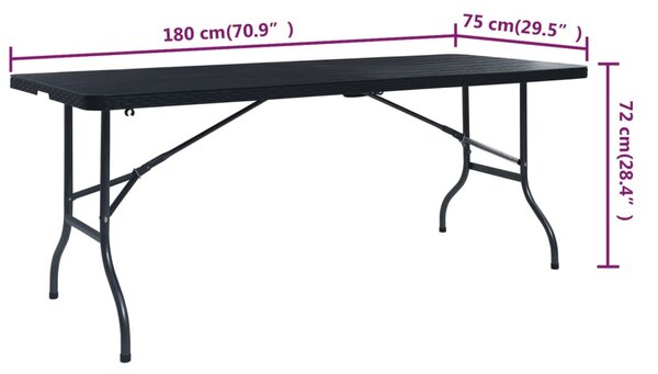 Fekete HDPE rattan szerű összecsukható kerti asztal 180x75x72cm