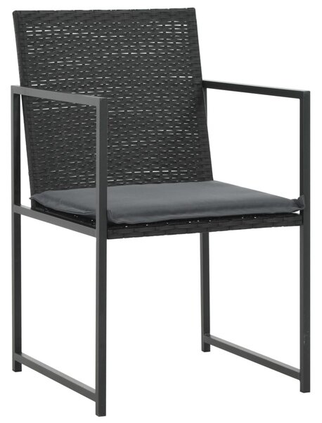 5-részes fekete polyrattan kültéri étkezőszett párnákkal