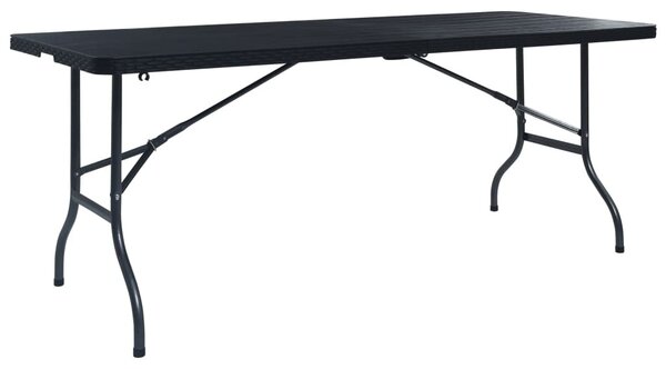 Fekete HDPE rattan szerű összecsukható kerti asztal 180x75x72cm