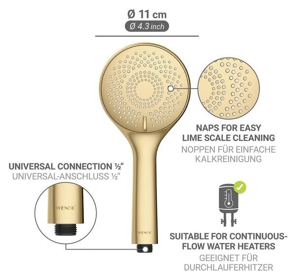 Matt aranyszínű műanyag gazdaságos zuhanyfej ø 11 cm Watersaving System – Wenko