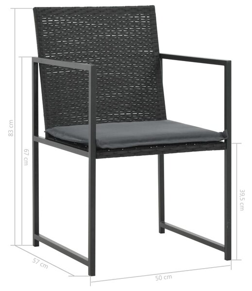 7-részes fekete polyrattan kültéri étkezőszett párnákkal