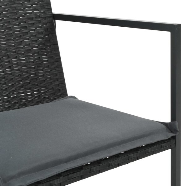 5-részes fekete polyrattan kültéri étkezőszett párnákkal