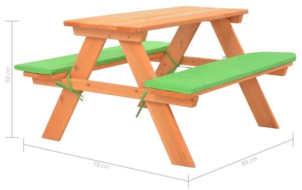 Tömör fenyőfa gyerek piknikasztal paddal 89 x 79 x 50 cm