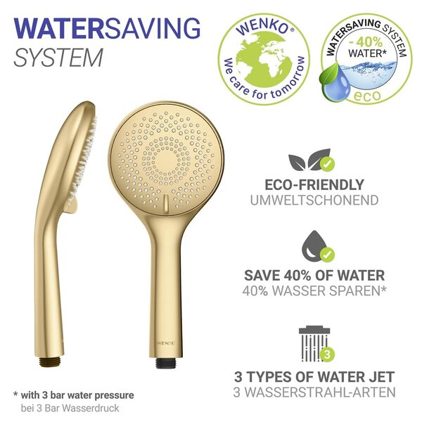Matt aranyszínű műanyag gazdaságos zuhanyfej ø 11 cm Watersaving System – Wenko