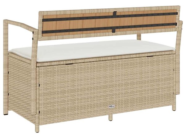 Bézs polyrattan kerti tárolópad párnával