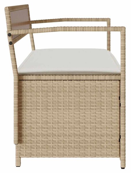 Bézs polyrattan kerti tárolópad párnával