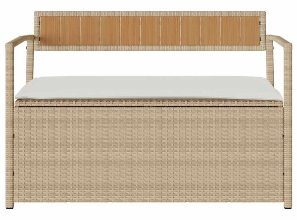 Bézs polyrattan kerti tárolópad párnával