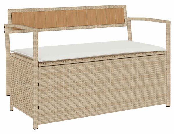 Bézs polyrattan kerti tárolópad párnával