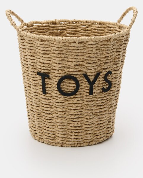 Sinsay - Fonott tároló kosár füllel és felirattal "Toys" - bézs