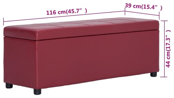 Bordó műbőr pad tárolórekesszel 116 cm