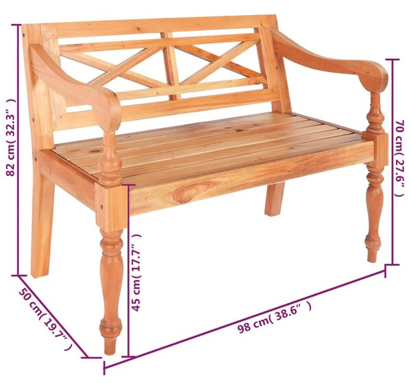 Világosbarna tömör mahagóni Batavia pad 98 cm