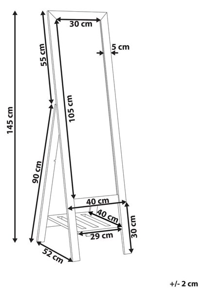 Álló tükör polccal LUISANT 145 cm Fenyő Világosbarna