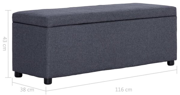Sötétszürke poliészter pad tárolórekesszel 116 cm