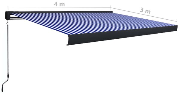 Kék és fehér manuális kazettás napellenző 400 x 300 cm