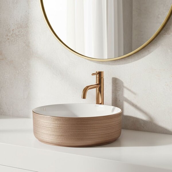 Rea Sami, asztali mosogató 360x360x115 mm, rózsaszín arany szerkezetű - fehér, REA-U3303