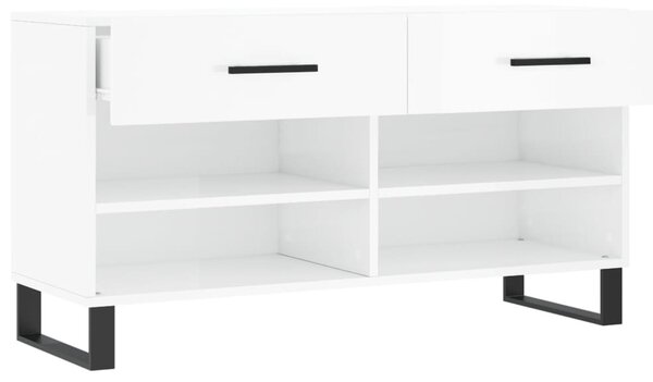 Magasfényű fehér szerelt fa cipőpolc 102x35x55 cm