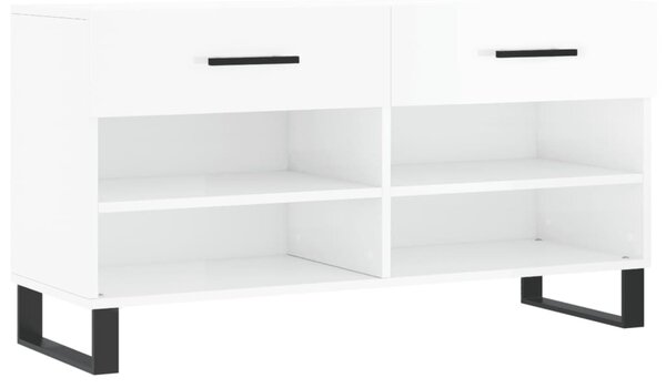 Magasfényű fehér szerelt fa cipőpolc 102x35x55 cm