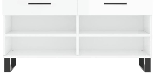 Magasfényű fehér szerelt fa cipőpolc 102x35x55 cm