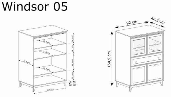 Aldabra Windsor W-5 vitrin, kasmír / természetes tölgy
