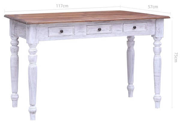 Fehér tömör mahagóni fa fiókos íróasztal 117 x 57 x 75 cm