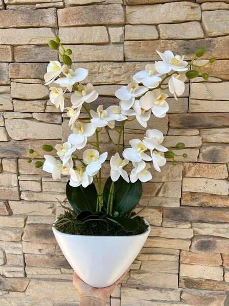 2 szálas orchidea dekor kerámia kaspóban -fehér
