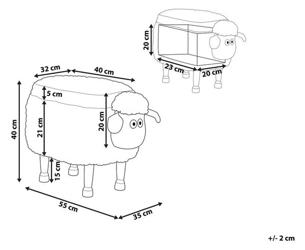 Állatos puff tárolóval SHEEP Világosbézs Bárány
